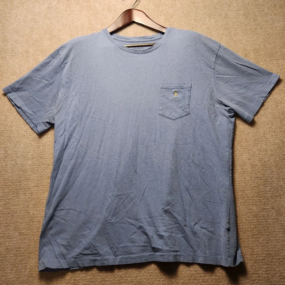 Polo Ralph Lauren T-Shirt Mens XL Blue Yellow Pony Logo Pocket Short Sleeve Tee